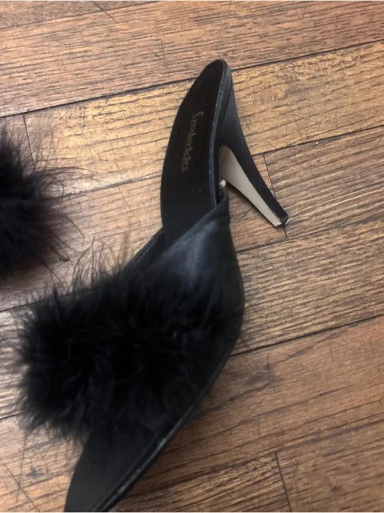 Frederick's of Hollywood Black Furry Slide Heels - Picture 2 of 5